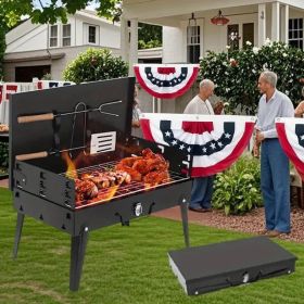 "3-in-1 Portable Charcoal Grill - Lightweight Toolbox Style Foldable BBQ for Camping Tailgating Hiking"