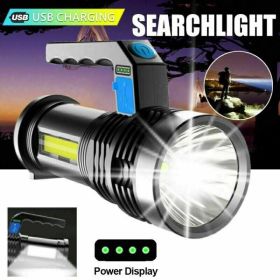 LED Flashlight USB Rechargeable Torch COB Spotlight Camping Light High Lumens Emergency Lamp 3 Modes Waterproof (Option: Black)