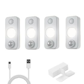 4 PCS of high-quality motion-sensing lights, wall lights, equipped with USB charging cables and accessories, suitable for cabinets, wardrobes (Color: White)